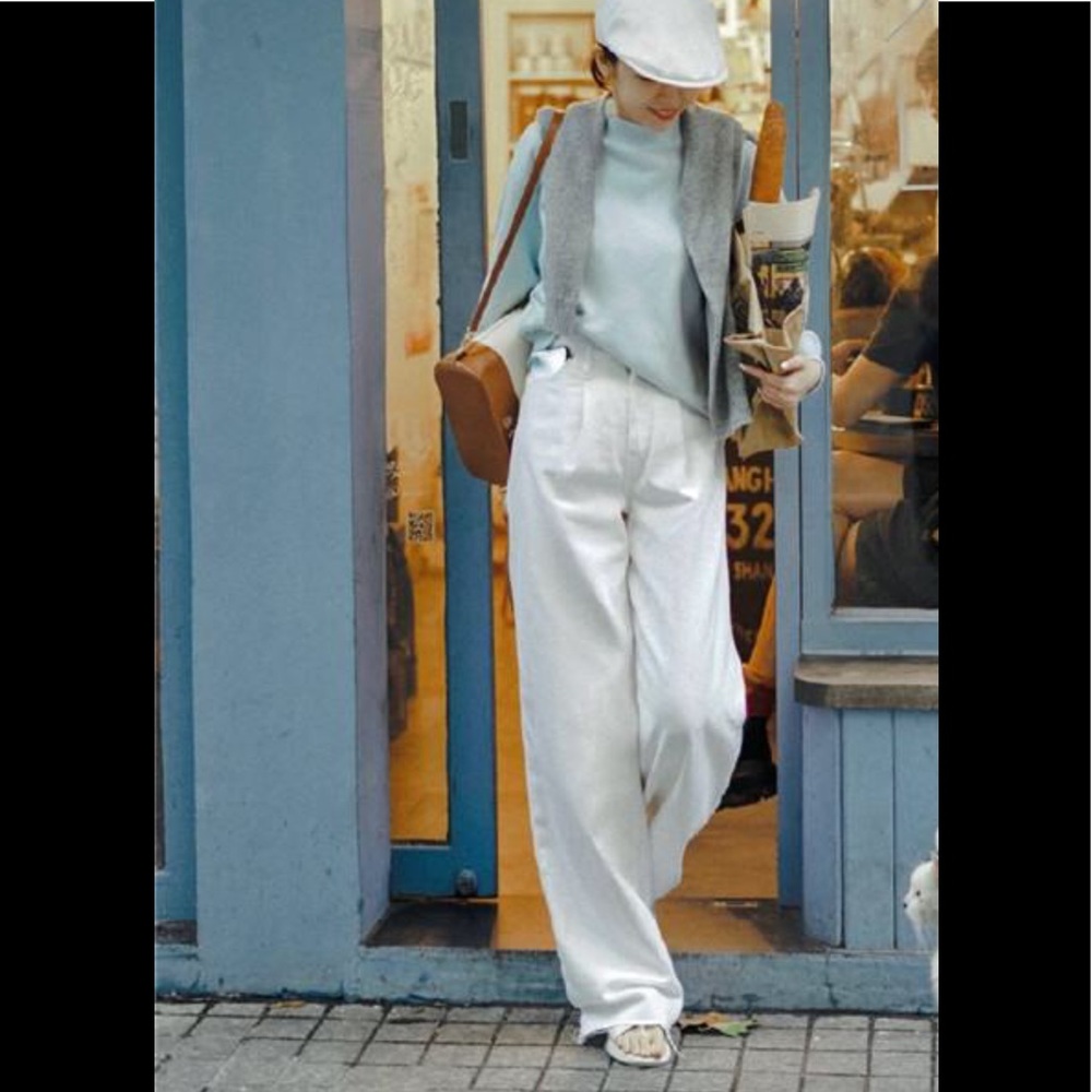 white fashion wide leg pants 💥11